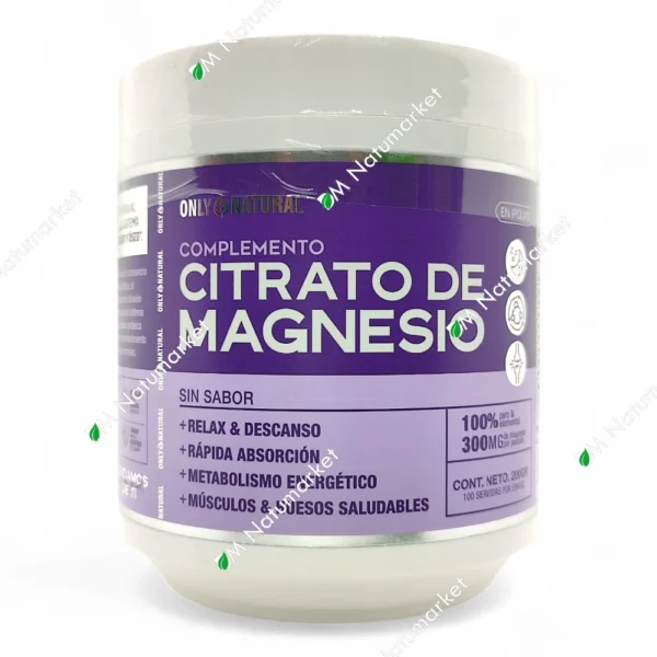 Citrato de Magnesio Only Natural 200 g polvo sin sabor mineral suplemento en Ecuador