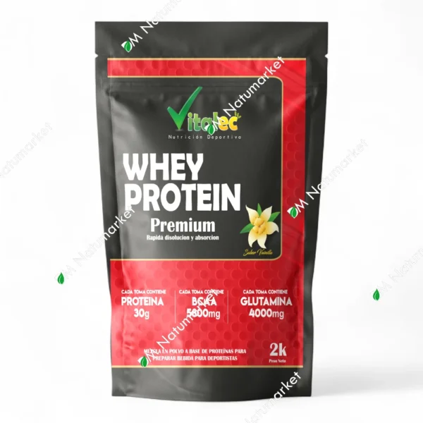 Proteína Whey Premium Vitalec 2 kilos polvo sabor vainilla Rendimiento deportivo suplemento en Ecuador