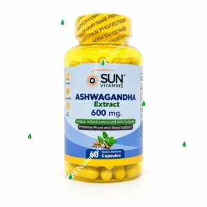 Ashwagandha Sun Vitamins 60 cápsulas relajación y sueño suplemento en Ecuador